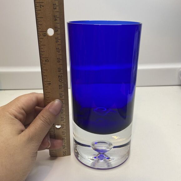 Block Vase San Carlos Crystal Collection Cobalt Blue Cylinder Art Glass 6.25" - Picture 8 of 9